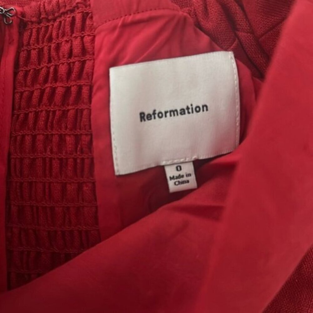 NEW Reformation Monet Linen Midi Dress Lipstick Red Off-Shoulder | size 0 - Picture 12 of 14
